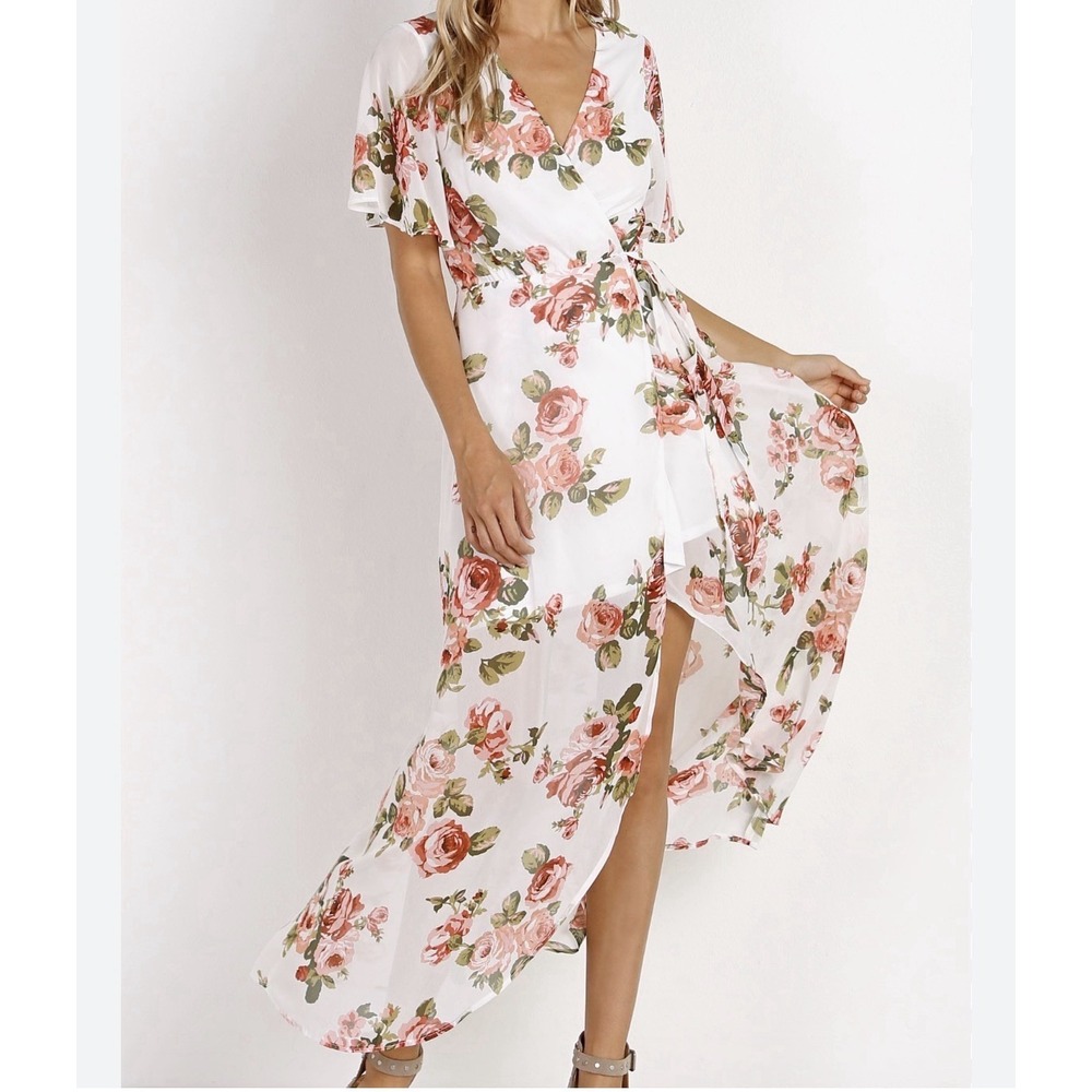 Show Me Your Mumu Large Marianne Wrap Maxi Floral Dress in Rosie Posie Romantic - Picture 6 of 8